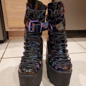 Oil slick/black rainbow boots